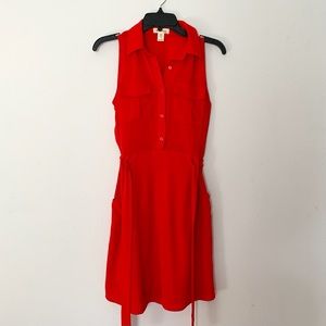 Monteau Sleeveless Red Mini Dress With Tie-Waist